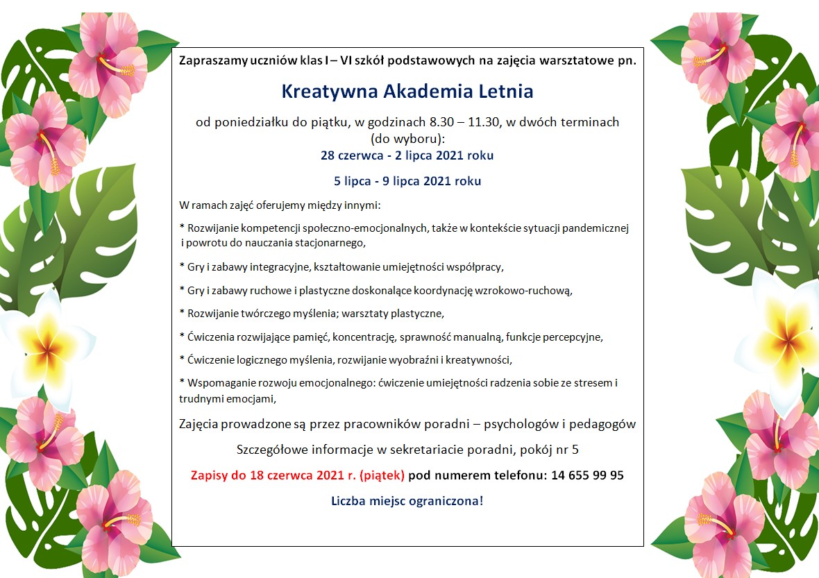 Kreatywna akademia letnia zapisy informacje