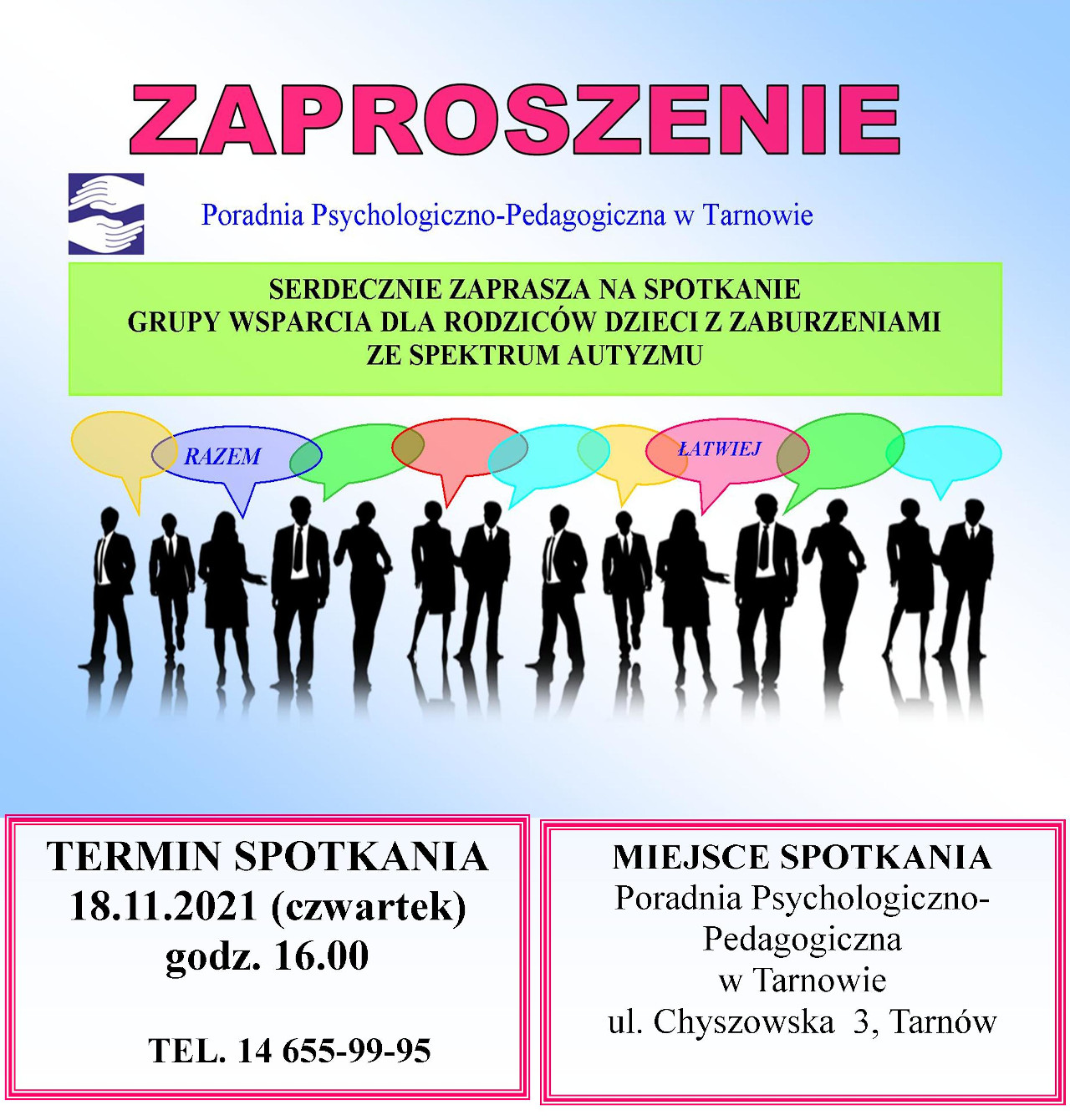 Zaproszenie Grupa wsparcia Autyzm 18.11.2021