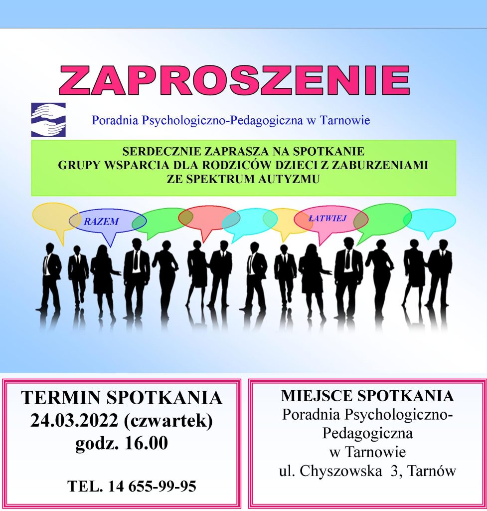 Grupa wsparcia autyzm zaproszenie na spotkanie 24.03.2022 godzina 16:00